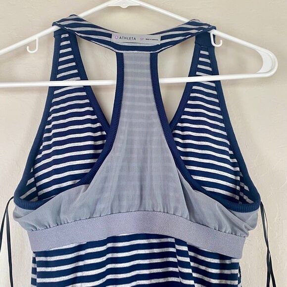 ATHLETA EMBER NAVY BLUE GRAY STRIPE RACERBACK SUPPORT TANK DRESS Womens Sz Small - Picture 10 of 12
